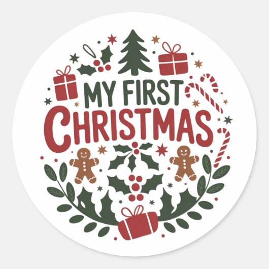 My First Christmas 1st Xmas Family Matching Baby  Ronde Sticker (Voorkant)