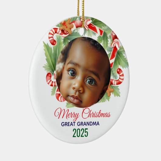 My First Christmas 2025: Personalized Photo  Keramisch Ornament (Rechts)