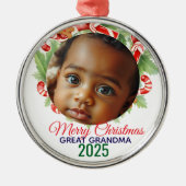 My First Christmas 2025: Personalized Photo  Metalen Ornament (Voorkant)