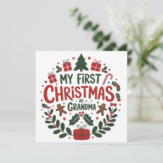 My First Christmas As Grandma Family Matching Feestdagenkaart (Staand voorkant)