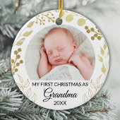 My First Christmas As Grandma Photo Gold Foliage Keramisch Ornament