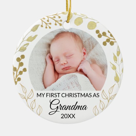 My First Christmas As Grandma Photo Gold Foliage Keramisch Ornament (Voorkant)