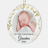 My First Christmas As Grandma Photo Gold Foliage Keramisch Ornament (Links)