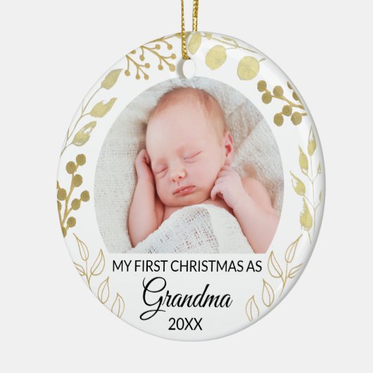 My First Christmas As Grandma Photo Gold Foliage Keramisch Ornament (Links)