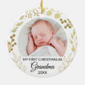 My First Christmas As Grandma Photo Gold Foliage Keramisch Ornament (Achterkant)
