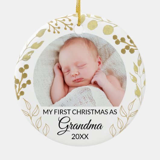 My First Christmas As Grandma Photo Gold Foliage Keramisch Ornament (Achterkant)