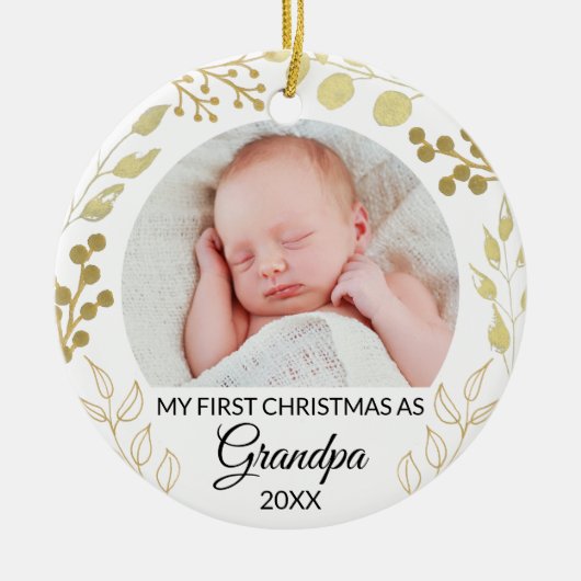 My First Christmas As Grandpa Photo Gold Foliage Keramisch Ornament (Voorkant)