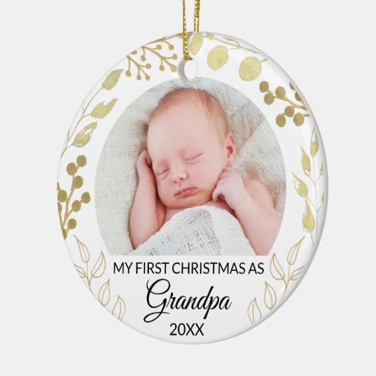 My First Christmas As Grandpa Photo Gold Foliage Keramisch Ornament (Links)
