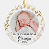 My First Christmas As Grandpa Photo Gold Foliage Keramisch Ornament (Achterkant)