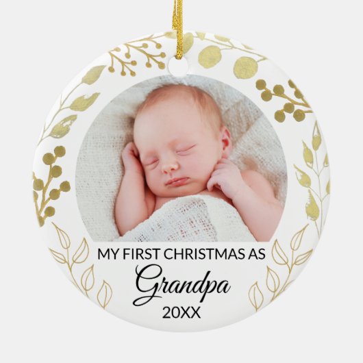 My First Christmas As Grandpa Photo Gold Foliage Keramisch Ornament (Achterkant)