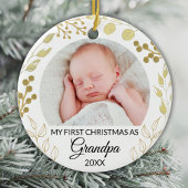 My First Christmas As Grandpa Photo Gold Foliage Keramisch Ornament