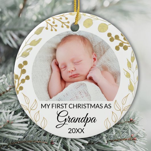 My First Christmas As Grandpa Photo Gold Foliage Keramisch Ornament