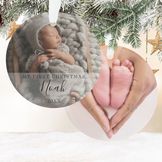 My First Christmas Baby Foto's Script Naam Ornament