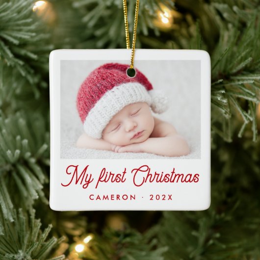 My first Christmas baby photo name year Keramisch Ornament (Boom)
