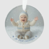 My First Christmas Blue Personalized Photo Ornament (voorkant)