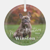 My First Christmas Custom Pet Name Photo Glas Ornament (Voorkant)