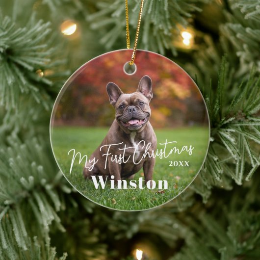 My First Christmas Custom Pet Name Photo Keramisch Ornament (Boom)