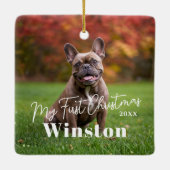 My First Christmas Custom Pet Name Photo Keramisch Ornament (Achterkant)