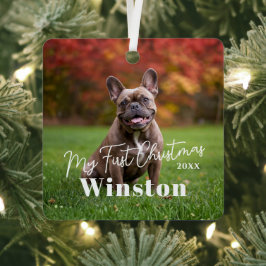 My First Christmas Custom Pet Name Photo Metalen Ornament