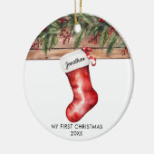 My first Christmas cute stocking baby boy girl Keramisch Ornament (Links)
