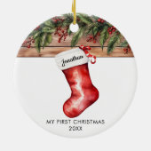 My first Christmas cute stocking baby boy girl Keramisch Ornament (Achterkant)