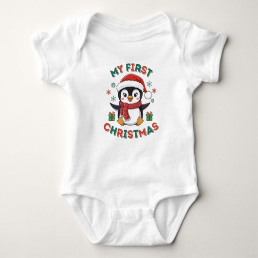 My First Christmas Cute Winter Christmas Penguin  Romper (Voorkant)