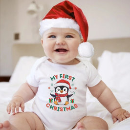 My First Christmas Cute Winter Christmas Penguin  Romper