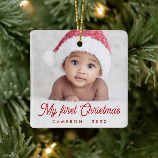 My first Christmas full baby photo name year Keramisch Ornament (Boom)