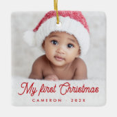 My first Christmas full baby photo name year Keramisch Ornament (Voorkant)