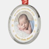 My First Christmas Gold Personalized Baby Photo  Metalen Ornament (Links)