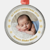 My First Christmas Gold Personalized Baby Photo  Metalen Ornament (Voorkant)