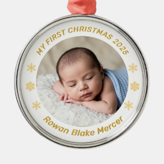 My First Christmas Gold Personalized Baby Photo  Metalen Ornament
