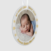 My First Christmas Gold Personalized Baby Photo  Ornament (voorkant)
