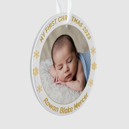 My First Christmas Gold Personalized Baby Photo  Ornament (voorkant)