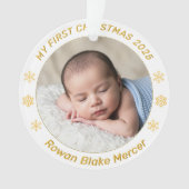 My First Christmas Gold Personalized Baby Photo  Ornament (voorkant)