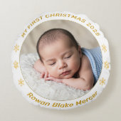 My First Christmas Gold Personalized Baby Photo  Rond Kussen (Voorkant)