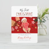 My First Christmas New Baby Photos Custom Feestdagenkaart (Staand voorkant)