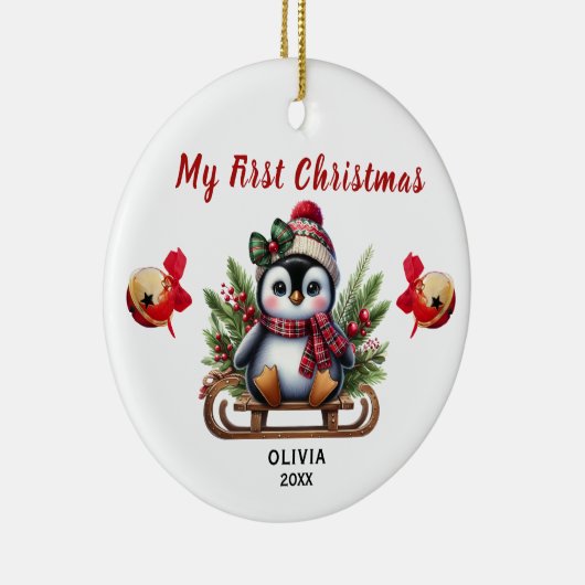 My First Christmas Penguin Ceramic Ornament (Rechts)