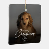 My First Christmas Pet Photo Elegant Script Keramisch Ornament (Rechts)