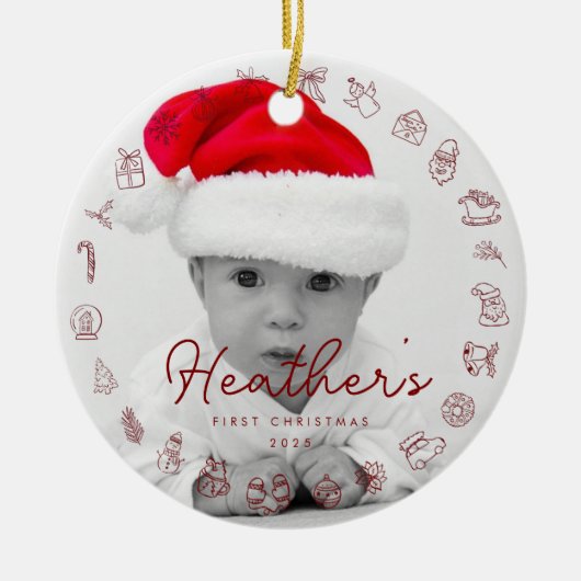 My First Christmas Print Personalized Baby Photo Keramisch Ornament (Voorkant)