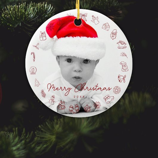 My First Christmas Print Personalized Baby Photo Keramisch Ornament