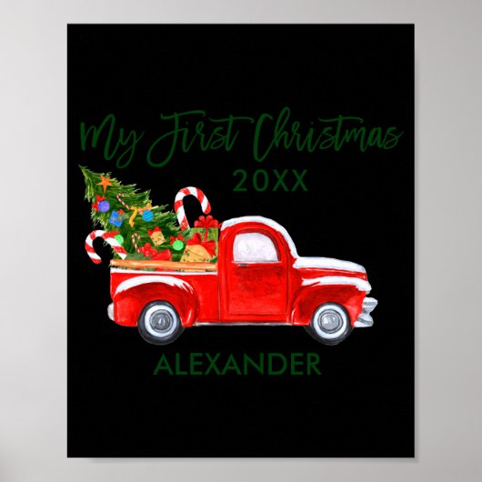 My First Christmas Red Truck Candy Canes Gray Baby Poster (Voorkant)