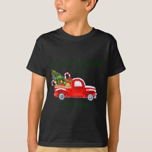 My First Christmas Red Truck Candy Canes Gray Baby T-shirt (Voorkant)
