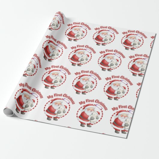 My First Christmas Santa Claus Gift Wrapping Paper Cadeaupapier (Uitgerold)