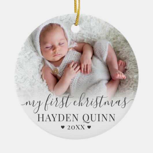My First Christmas Script New Baby Photo Keramisch Ornament (Voorkant)