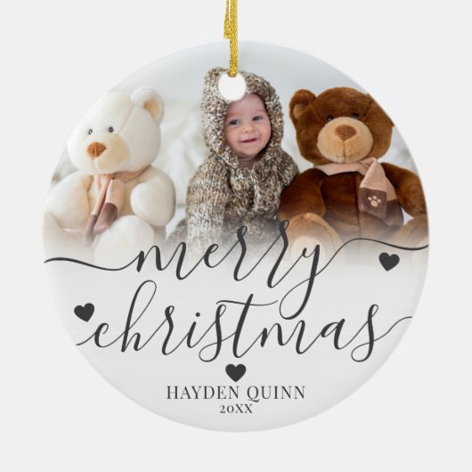 My First Christmas Script New Baby Photo Keramisch Ornament (Achterkant)