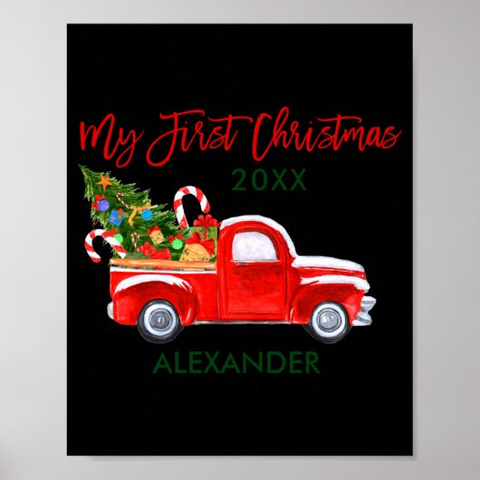 My First Christmas Truck Candy Canes Green Red Bab Poster (Voorkant)