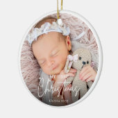 My First Christmas White Personalized Baby Photo Keramisch Ornament (Links)