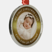 My First Christmas White Personalized Baby Photo  Metalen Ornament (Rechts)