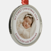 My First Christmas White Personalized Baby Photo  Metalen Ornament (Rechts)